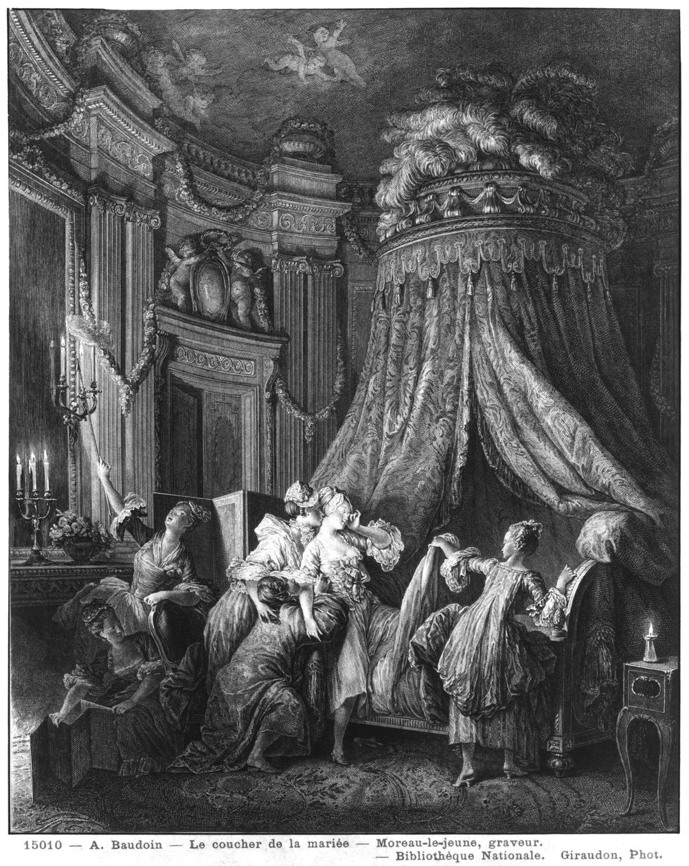 新娘的送礼仪式，由Jean-Michel Moreau雕刻而成，称Young（1741-1814） 作者 皮埃尔·安托万·鲍杜安