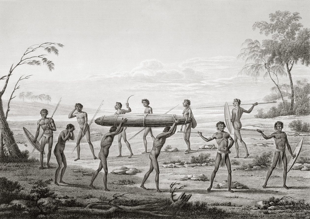 新泽西州杰克逊港：原住民墓葬仪式，来自&39;Voyage Autour du Monde（1817-20）&39;，由路易斯克劳德Desaulses de Freycinet（1779-1842）刻于Lerouge和Villerey，于1822-24年出版（ 作者 皮埃尔·安托万·马尔凯斯