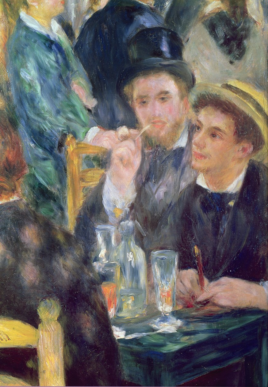 球在Moulin de la Galette，两个坐着的男人的细节，1876年油画布 作者 皮埃尔·奥古斯特·雷诺阿