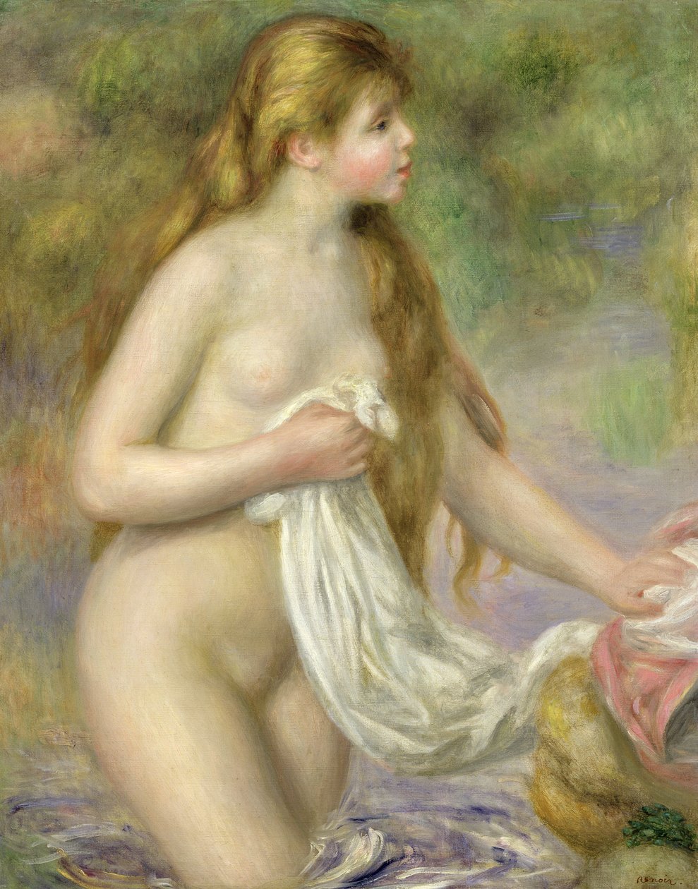 带长头发的洗澡，c.1895 作者 皮埃尔·奥古斯特·雷诺阿