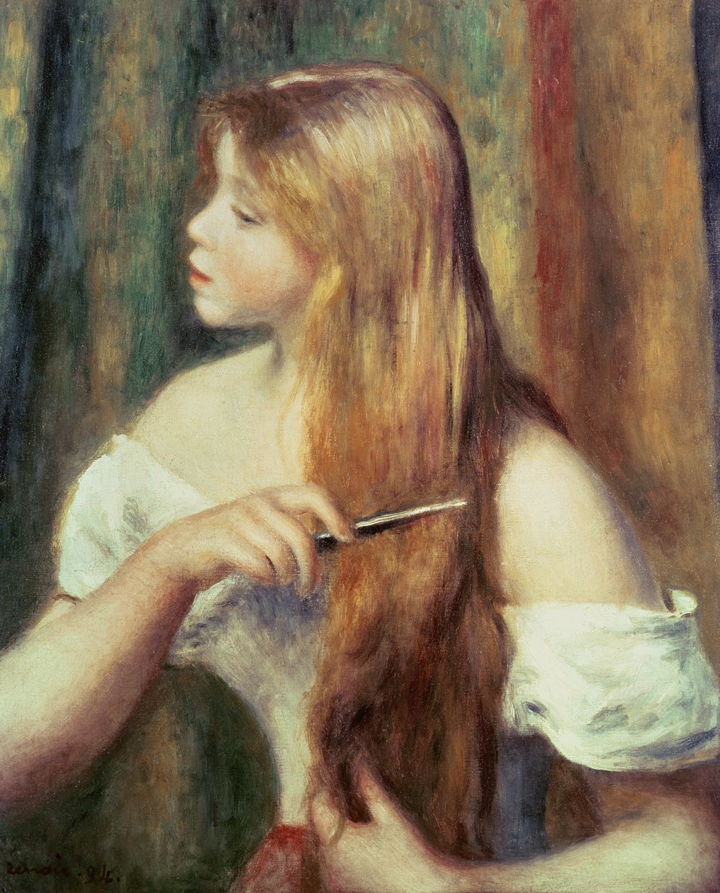 梳头发的金发女孩，1894年 作者 皮埃尔·奥古斯特·雷诺阿
