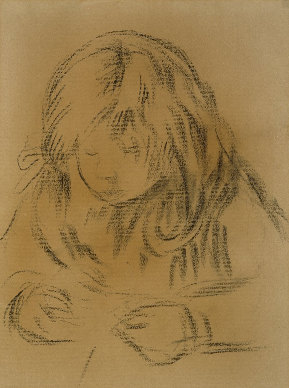 儿童缝纫，1906年（编织纸上的木炭） 作者 皮埃尔·奥古斯特·雷诺阿