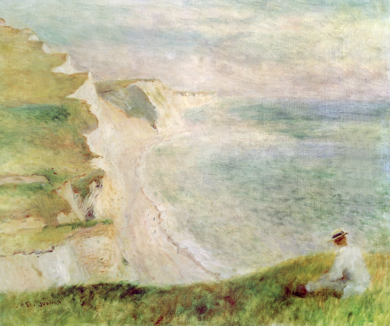 1879年，Pourville的悬崖 作者 皮埃尔·奥古斯特·雷诺阿