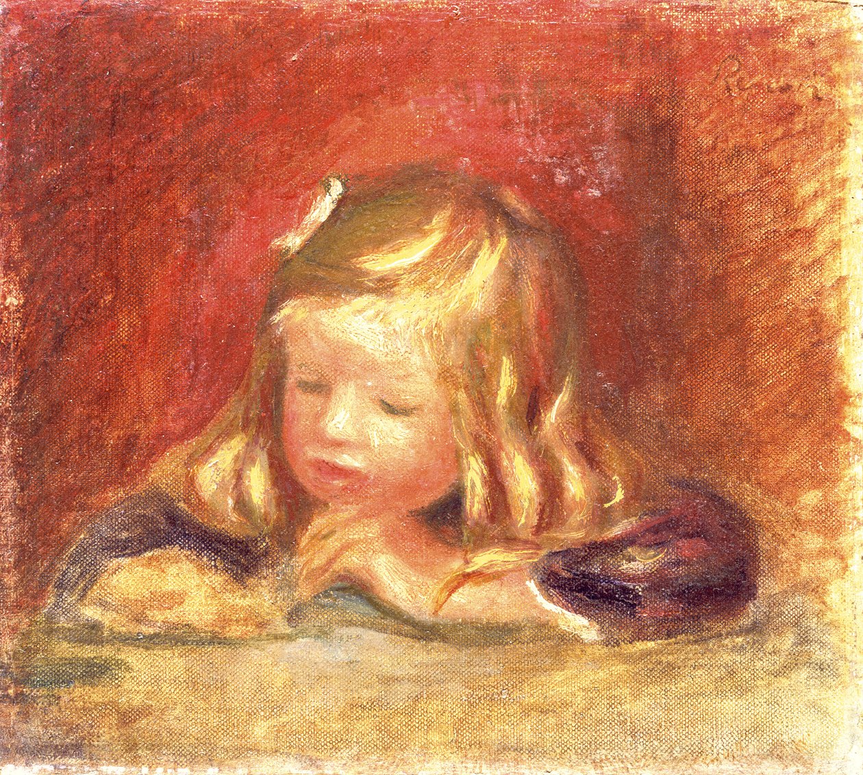 可可在桌上（Claude Renoir Reading）1905年 作者 皮埃尔·奥古斯特·雷诺阿