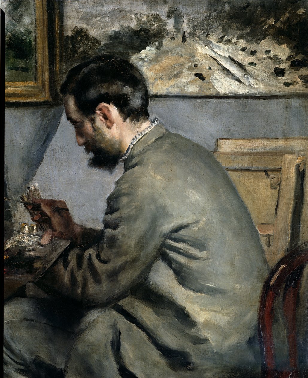 Frederick Bazille在他的画架上，1867年的油画细节28936 作者 皮埃尔·奥古斯特·雷诺阿