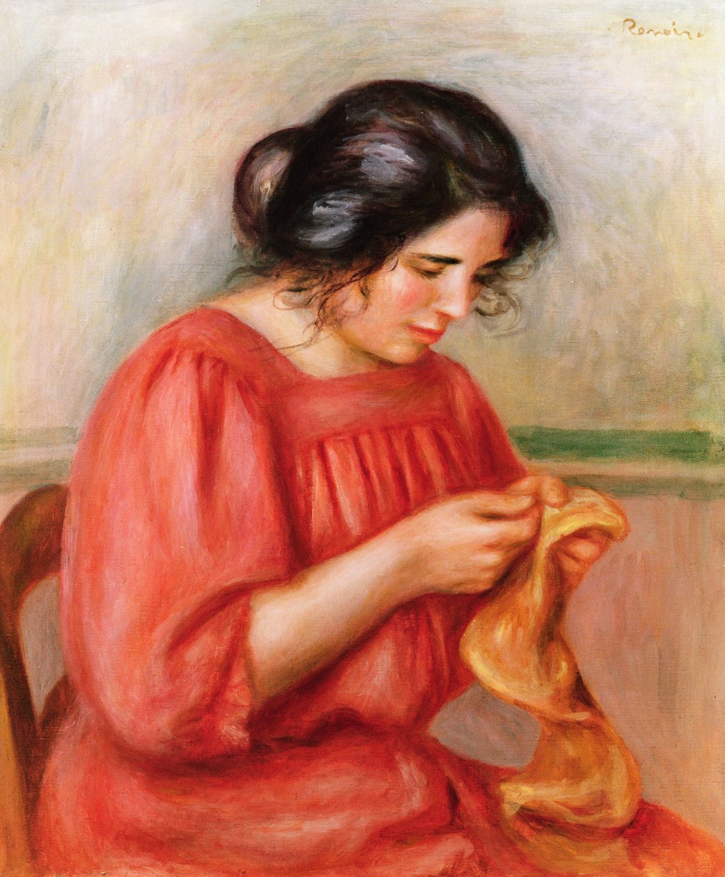 加布里埃尔织补，1908年 作者 皮埃尔·奥古斯特·雷诺阿