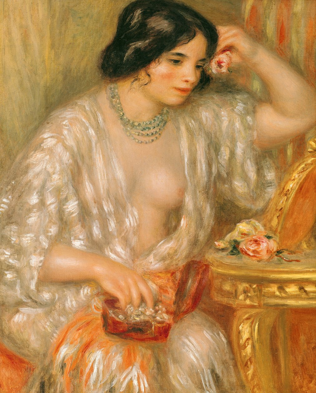 Gabrielle with Jewellery，1910 作者 皮埃尔·奥古斯特·雷诺阿