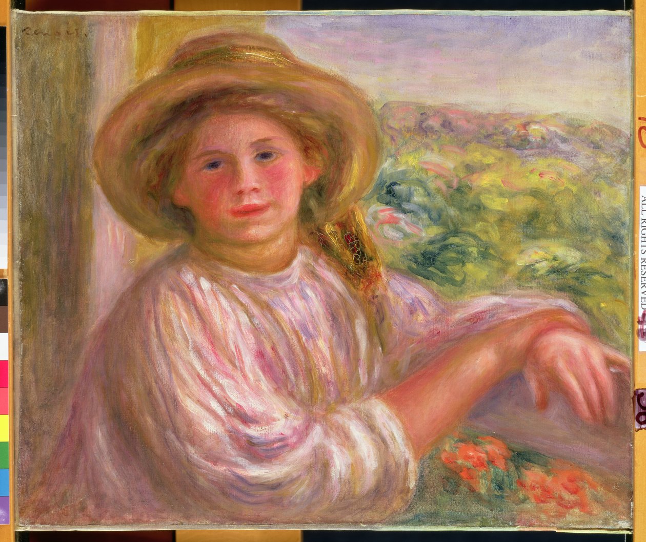 一个阳台的女孩在Cagnes，1911年 作者 皮埃尔·奥古斯特·雷诺阿