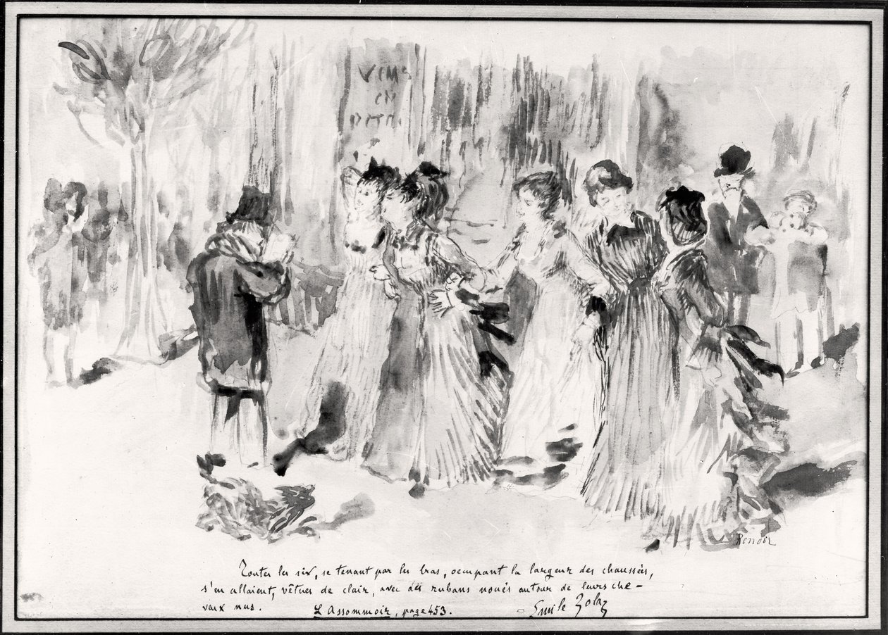 LAssommoir（1876-77）的插图，由Emile Zola（1840-1902），第453页（在纸上洗） 作者 皮埃尔·奥古斯特·雷诺阿