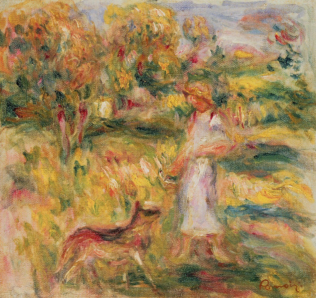 与艺术家的妻子和Zaza一起景观，c.1919 作者 皮埃尔·奥古斯特·雷诺阿