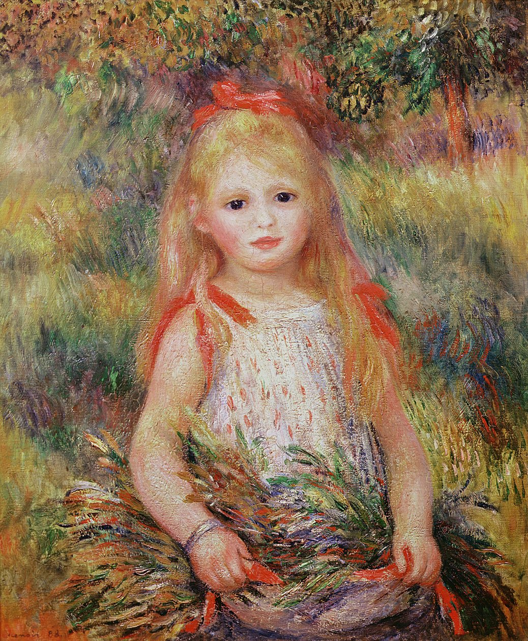 小女孩携带鲜花，或小小的拾穗者，1888年 作者 皮埃尔·奥古斯特·雷诺阿