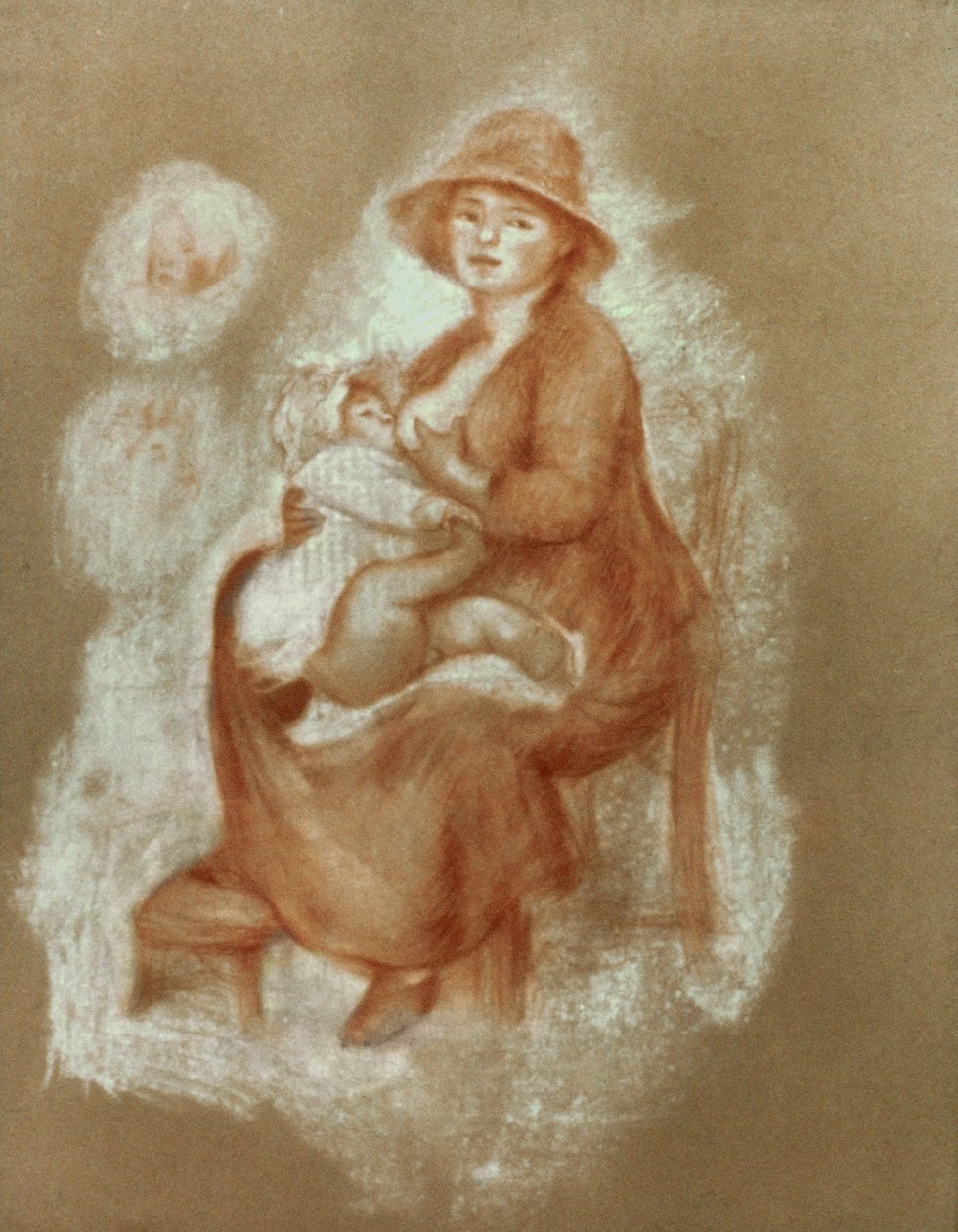 产妇，1885-6（纸上的红色粉笔） 作者 皮埃尔·奥古斯特·雷诺阿