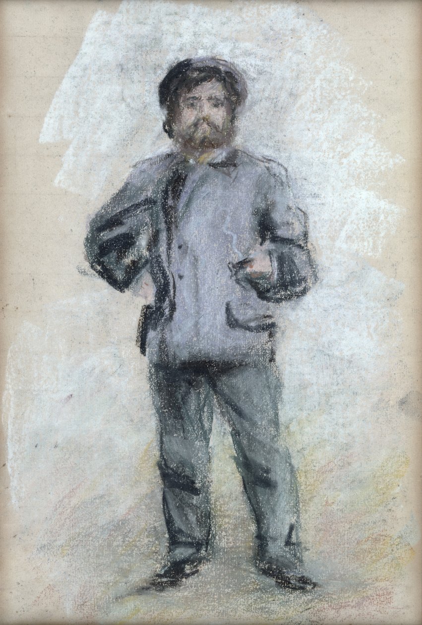 克劳德·莫奈的肖像（1840-1926）站立，1875年（纸上粉彩） 作者 皮埃尔·奥古斯特·雷诺阿