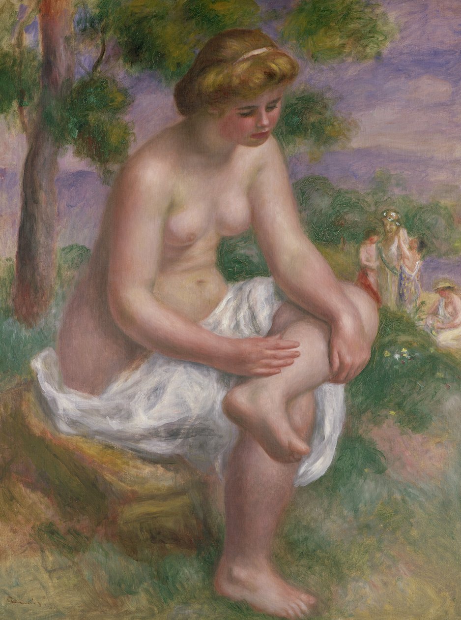坐在风景中的沐浴者，或者，Eurigice，1895-1900 作者 皮埃尔·奥古斯特·雷诺阿