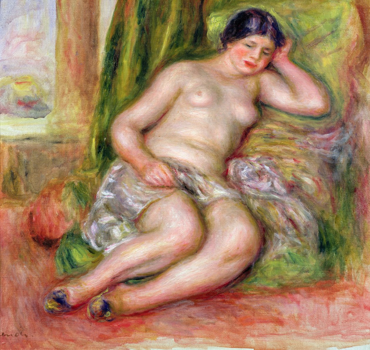 睡觉Odalisque，或土耳其拖鞋Odalisque，c.1915-17 作者 皮埃尔·奥古斯特·雷诺阿