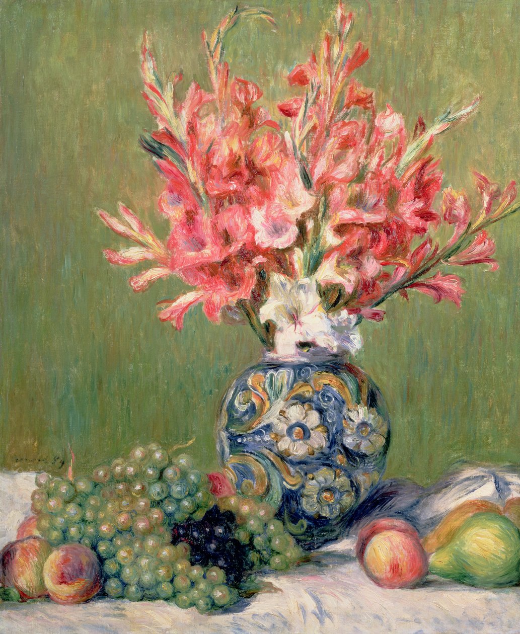 水果和鲜花的静物，1889年 作者 皮埃尔·奥古斯特·雷诺阿
