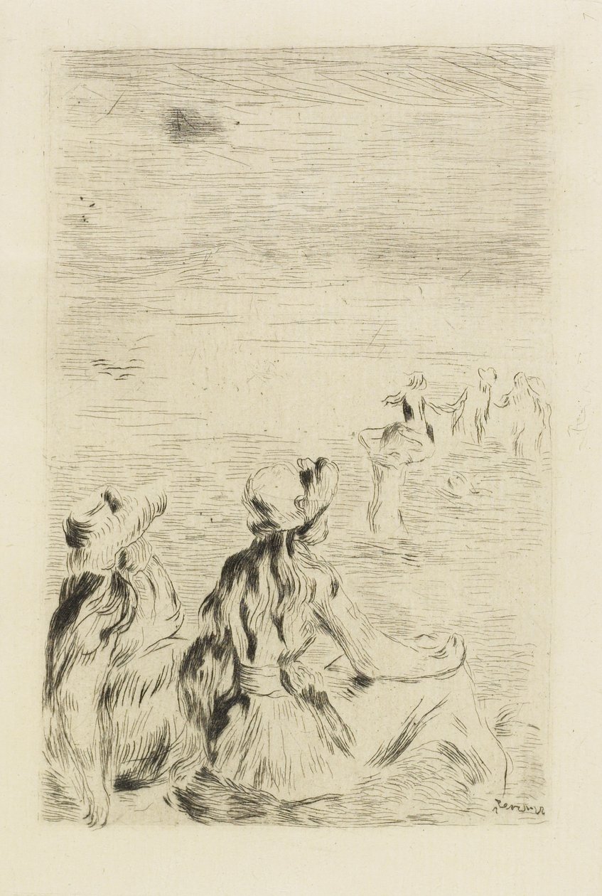 在沙滩上，c。 1892年 作者 皮埃尔·奥古斯特·雷诺阿