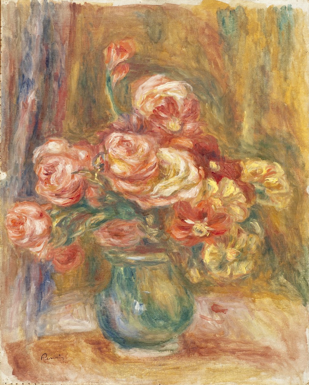 玫瑰花瓶，1890-1900 作者 皮埃尔·奥古斯特·雷诺阿