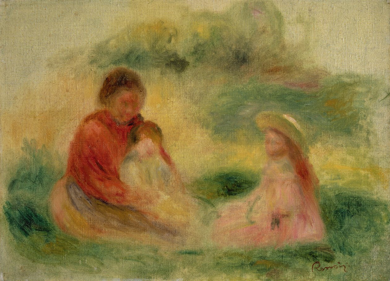 有两个孩子的妇女坐地面，1902-03 作者 皮埃尔·奥古斯特·雷诺阿