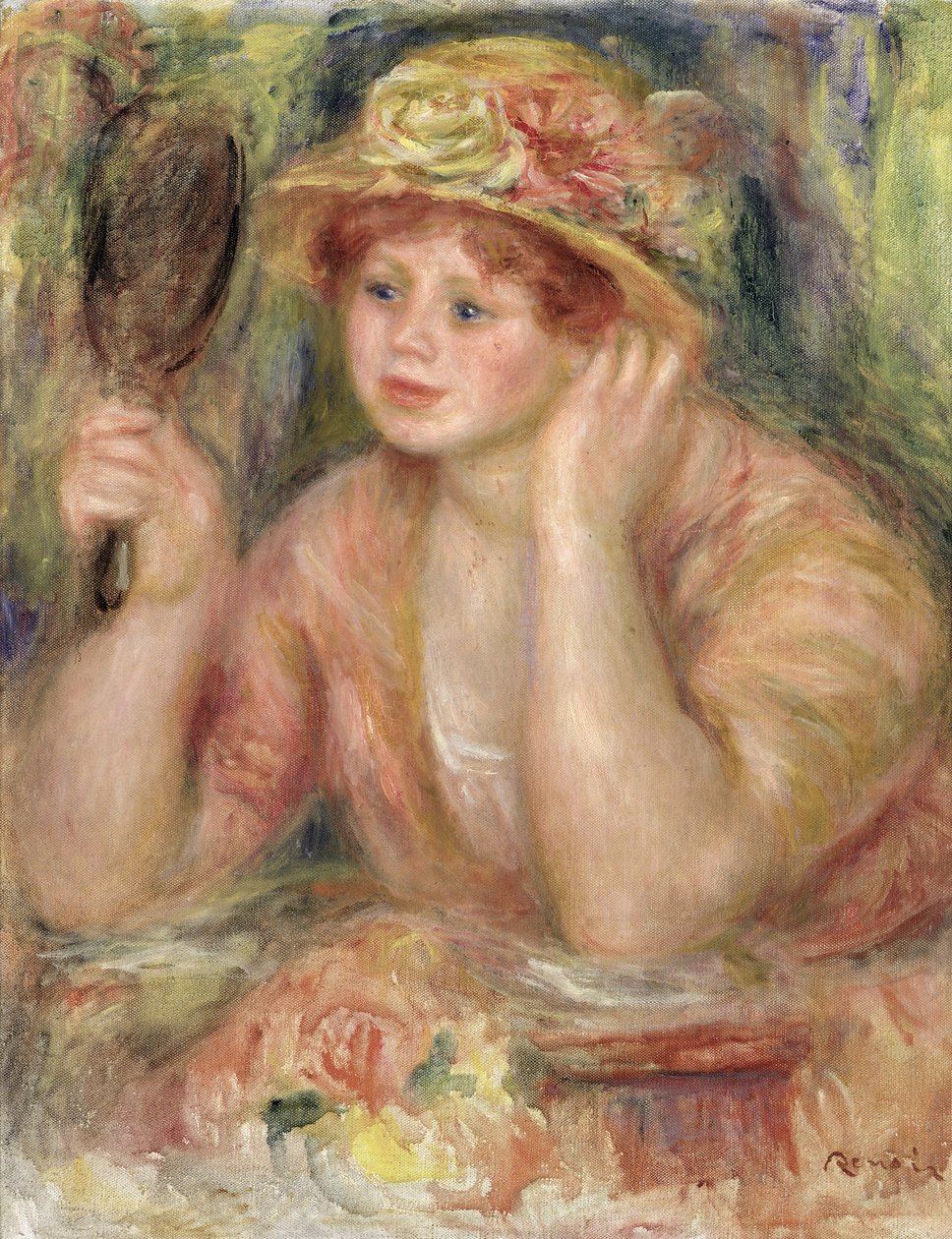 有镜子的妇女，c.1915 作者 皮埃尔·奥古斯特·雷诺阿