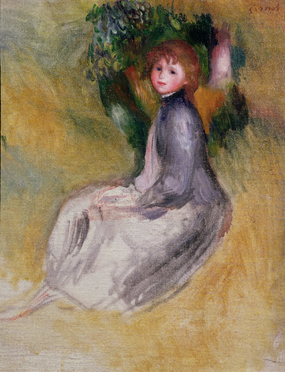 年轻女孩坐着，1885年 作者 皮埃尔·奥古斯特·雷诺阿