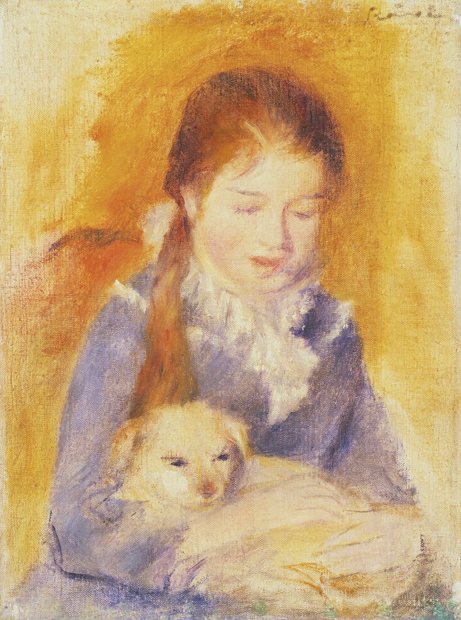 有狗的女孩，c.1875 作者 皮埃尔·奥古斯特·雷诺阿