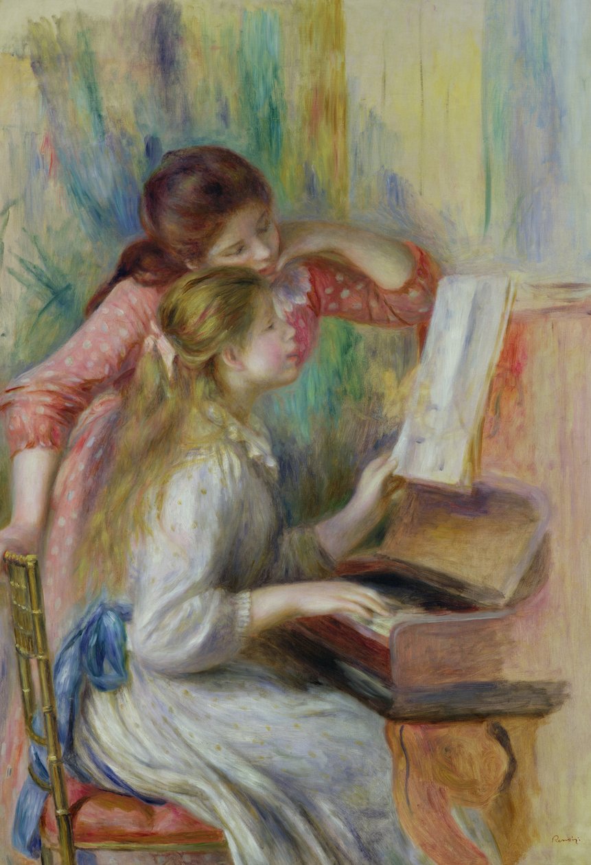 钢琴的年轻女孩，1890年 作者 皮埃尔·奥古斯特·雷诺阿