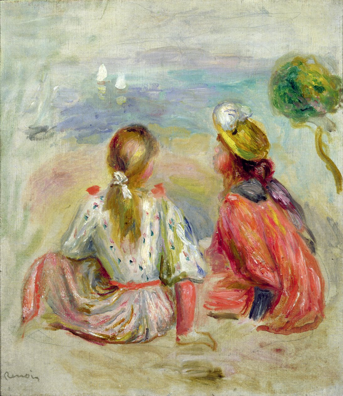 海滩的女孩，c.1898 作者 皮埃尔·奥古斯特·雷诺阿