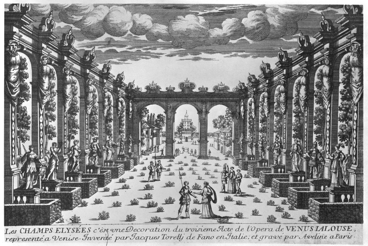 歌剧“Venere Gelosa”的舞台设计由Giacomo Torelli（1608-78）于1643年在Venise的Teatro novissimo演出 作者 皮埃尔·亚历山大·艾夫林