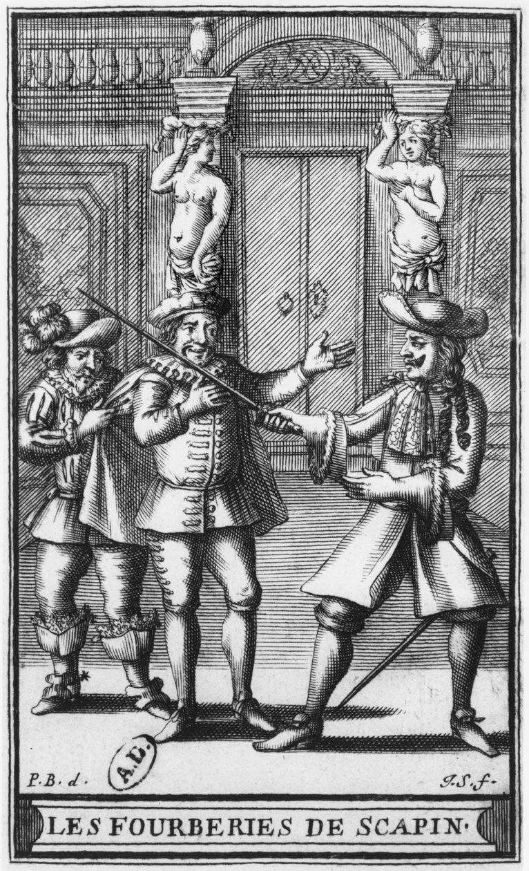 莫里哀的&39;Les Fourberies de Scapin&39;的正面插图，由Jean Sauve雕刻（fl.1660-91）c.1671 作者 皮埃尔·布里萨特