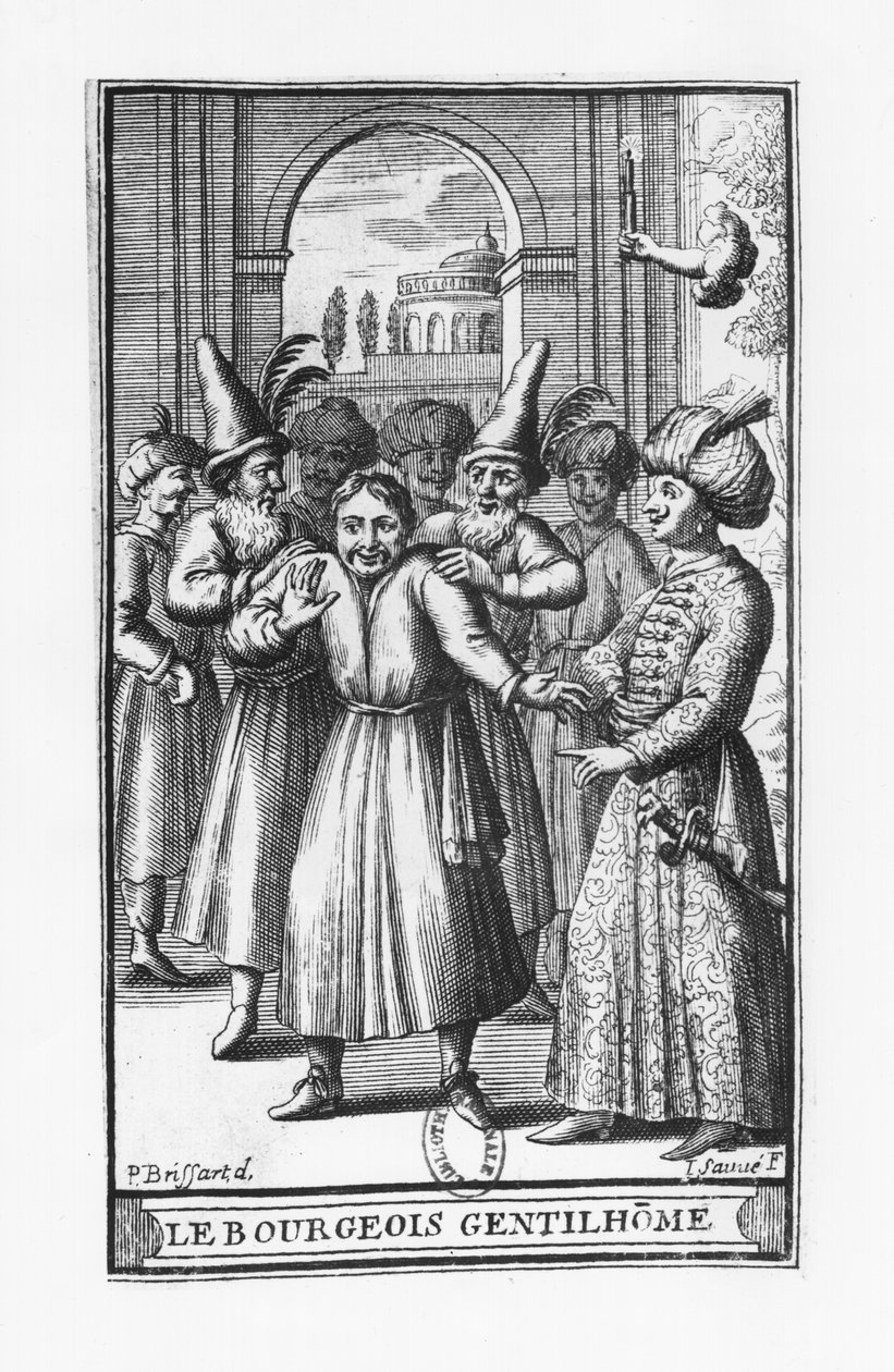 莫里哀（1622-73）的&39;Le Bourgeois Gentilhomme&39;插图由Jean Sauve雕刻（fl.1660-91） 作者 皮埃尔·布里萨特