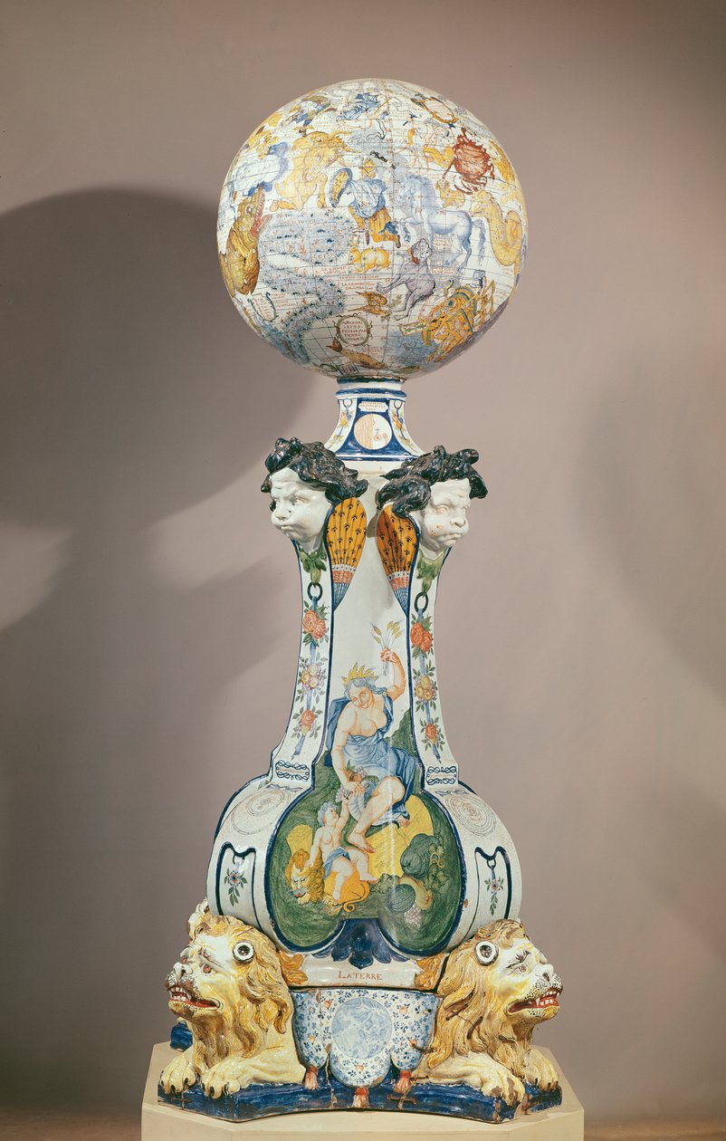 四个基座上的天球，四个狮子，1725（陶瓷） 作者 皮埃尔·沙佩尔