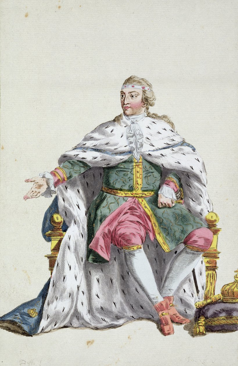 查理十二世（1682-1718）瑞典国王于1780年出版的“所有现存国家服饰”中的“印刷，代表范围和点缀的集合”（手绘彩色雕刻） 作者 皮埃尔·杜弗洛斯