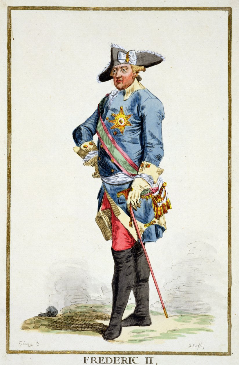 弗雷德里克二世（1712-86）普鲁士国王（1740-86）来自&39;Receuil des Estampes，代表Ranges和Dignites，遵循所有现有国家的服装&39;，1780年出版（h 作者 皮埃尔·杜弗洛斯