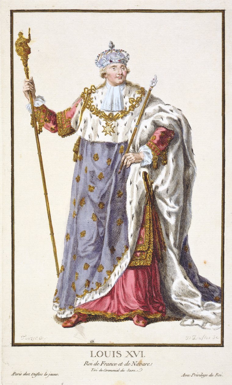 路易十六（1754-93）法国国王（1774-92）来自&39;Receuil des Estampes，代表Ranges和Dignites，遵循所有现有国家的服装&39;，1780年出版（手工制作的工程师） 作者 皮埃尔·杜弗洛斯
