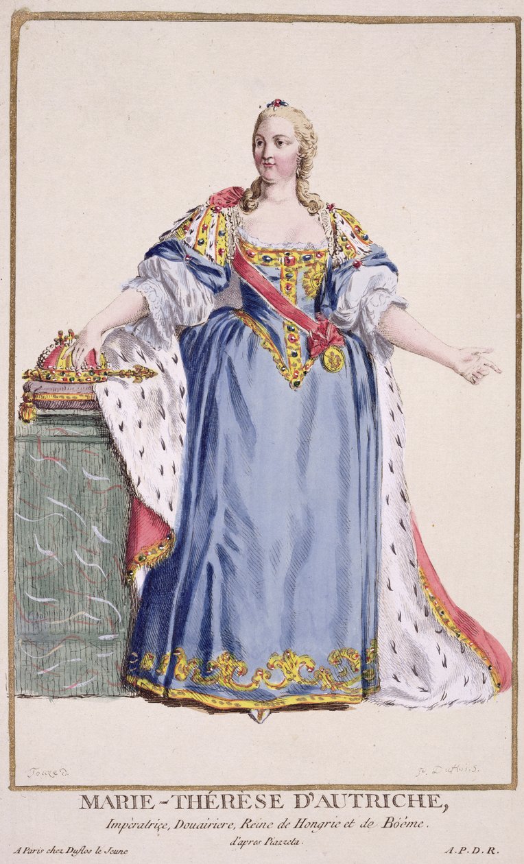 Maria Theresa（1717-80）奥地利皇后，来自&39;Receuil des Estampes，代表Ranges and Dignites，遵循所有现有国家的服装&39;，1780年出版（手工彩色工程师） 作者 皮埃尔·杜弗洛斯