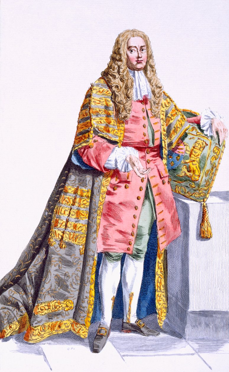 Philip Yorke（1690-1764）第一位Lord Hardwick，来自“所有现存国家服装的印刷品，代表范围和点缀”，1780年出版（手工制作的英文版） 作者 皮埃尔·杜弗洛斯