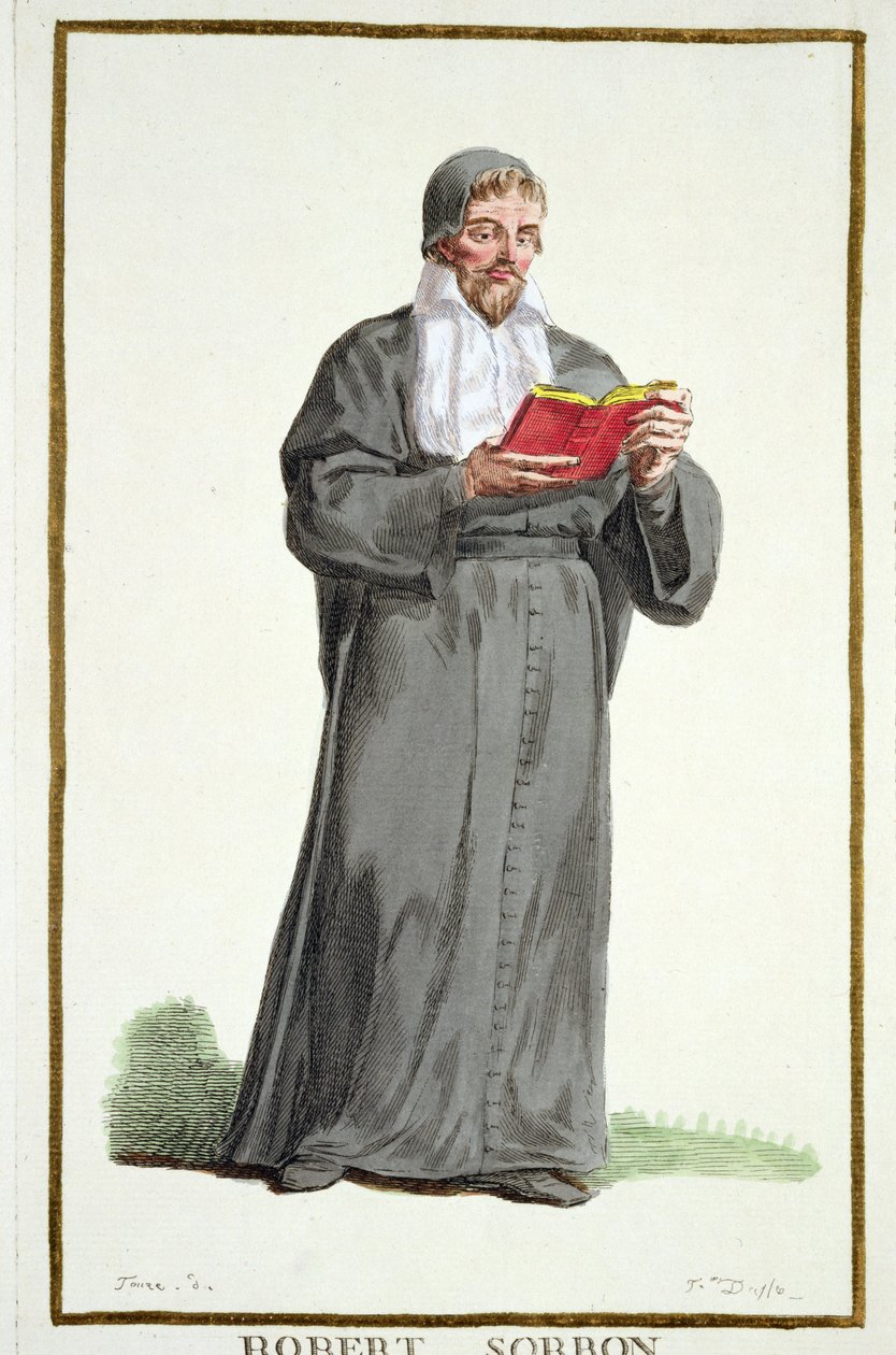 Robert de Sorbon（1201-94）来自&39;Receuil des Estampes，代表Ranges和Dignites，遵循所有现有国家的服装&39;，1780年出版（手工彩色雕刻） 作者 皮埃尔·杜弗洛斯