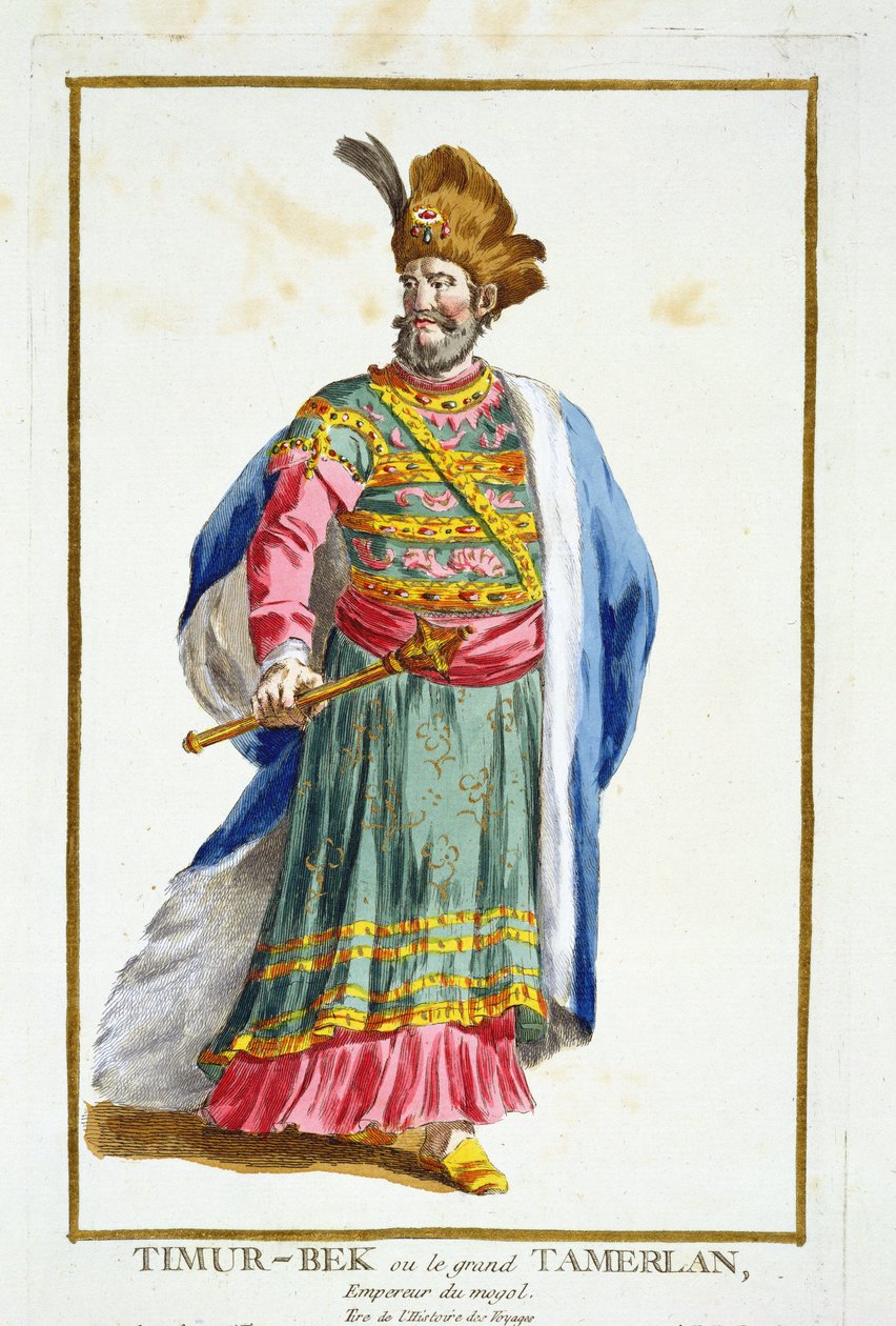 Tamburlaine（1336-1405）来自&39;Receuil des Estampes，代表Ranges和Dignites，遵循所有现有国家的服装&39;，1780年出版（手工彩色雕刻） 作者 皮埃尔·杜弗洛斯