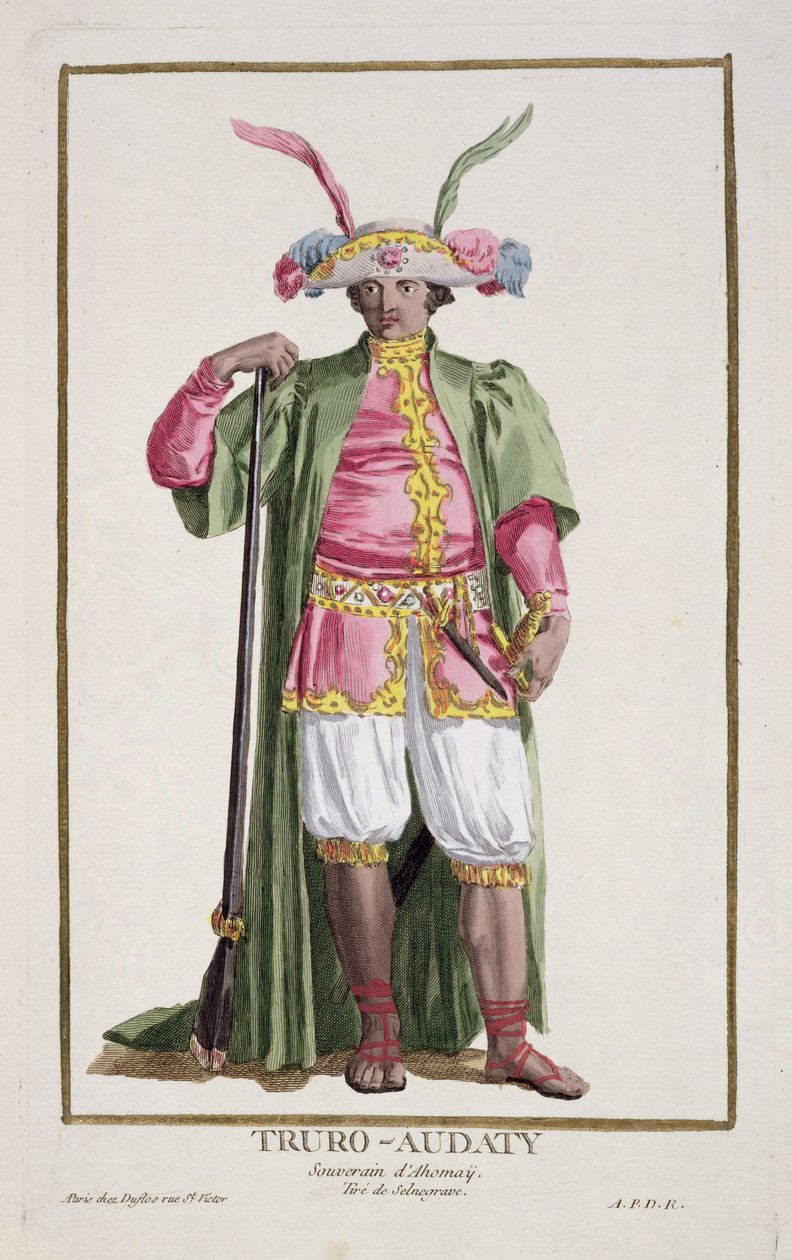 Truro-Audaty，Dahomey国王，来自“所有现有国家的服装”的“印刷品集，代表范围和Dignites”，1780年出版（手工彩色雕刻） 作者 皮埃尔·杜弗洛斯