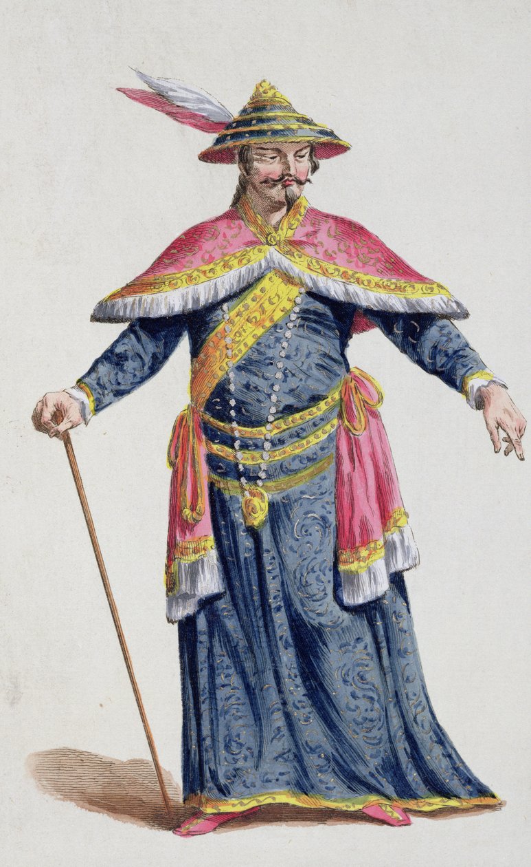 中国的Yu Emperor来自&39;Recueil des Estampes，代表范围和Dignites，遵循所有现有国家的服装&39;，1780年出版（手工彩色雕刻） 作者 皮埃尔·杜弗洛斯