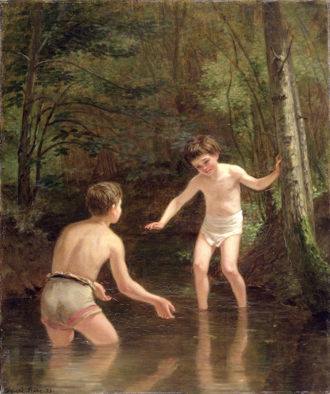 沐浴男孩，1873年 作者 皮埃尔·爱德华·弗雷尔