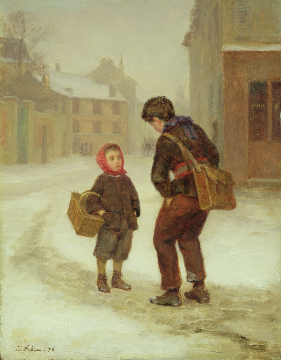 在去学校的路上，1879年 作者 皮埃尔·爱德华·弗雷尔