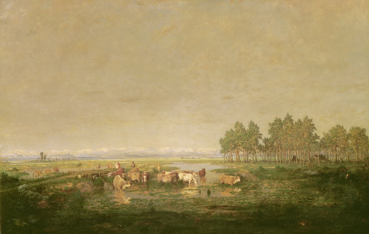 Les Landes的Marshland，c.1853 作者 皮埃尔·艾蒂安·西奥多·卢梭