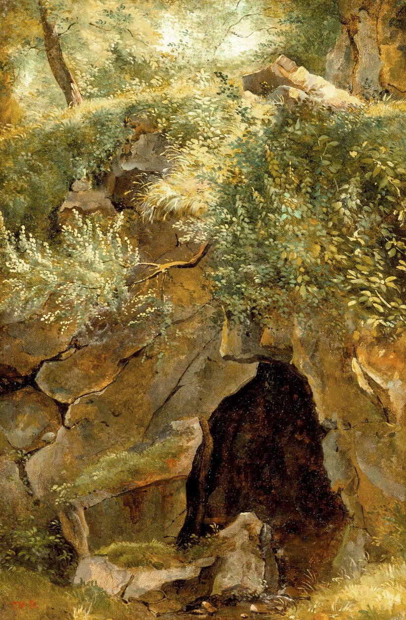 The Cave，1828-30（纸上油画） 作者 皮埃尔·艾蒂安·西奥多·卢梭