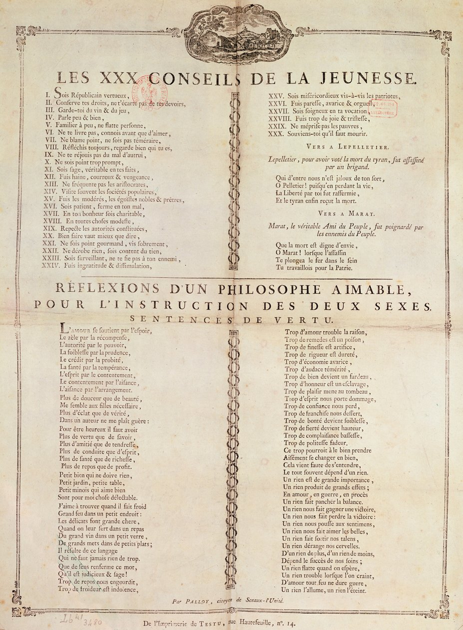 对年轻人的三十条建议：一位哲学家对两性教育的反思，1794（印刷版） 作者 皮埃尔·弗朗索瓦·帕洛伊