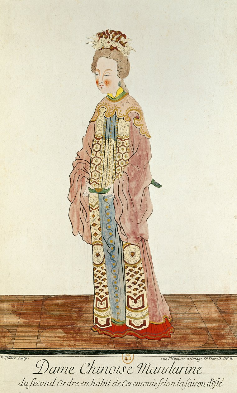 穿着夏季礼仪服装的二阶普通女子肖像，来自Pere Bouvet的“Estat Present de la Chine”，1647年 作者 皮埃尔·吉法特