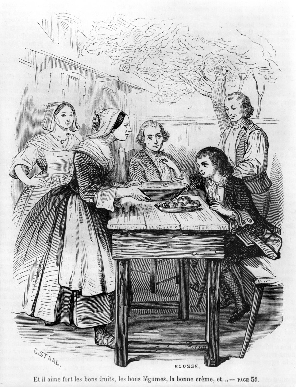 Jean-Jacques Rousseau（1712-78）于1851年出版的“L&39;Emile”插图 作者 皮埃尔·古斯塔夫·尤金·斯塔尔