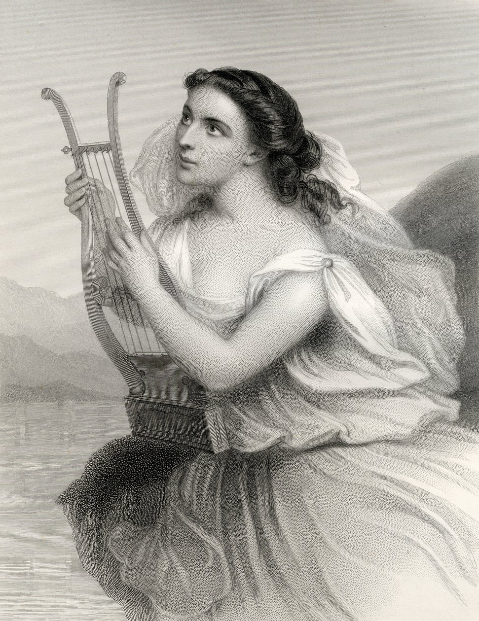 萨福，1858年玛丽·考登克拉克的“世界着名女性”插图 作者 皮埃尔·古斯塔夫·尤金·斯塔尔