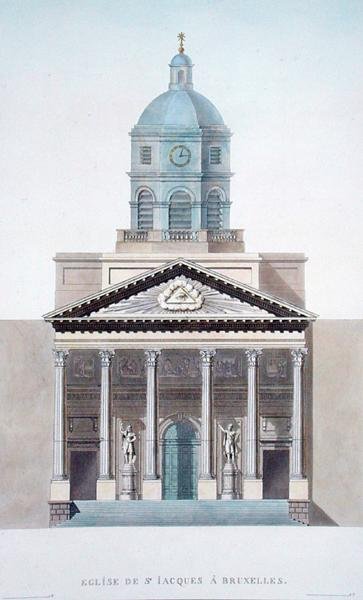 布鲁塞尔圣雅克教堂，由Pierre Jacques Goetghebuer于1827年出版的纪念碑，最杰出建筑和荷兰王国的房屋（aquatint）（另见186059） 作者 皮埃尔·雅克·格特赫布尔